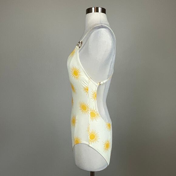 Kate Spade Sunshine Print One Piece Bathing Suit Size Small Yellow Strappy Back - Picture 5 of 10